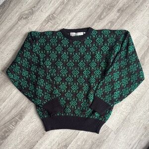 Bugatchi | Vintage Black, Green and Gold Geometric Crewneck Sweater Size Medium